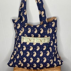 Lemon Hill navy blue and tan cloth paisley tote bag
